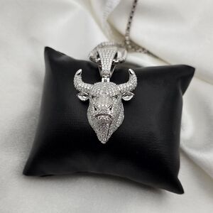 Sterling Silver 925 Moissanite Iced Bull Pendant
